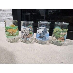 VTG Set4 Welch’s Jelly Jar Glasses WWF Endangered Species Cheetah Elephant Whale